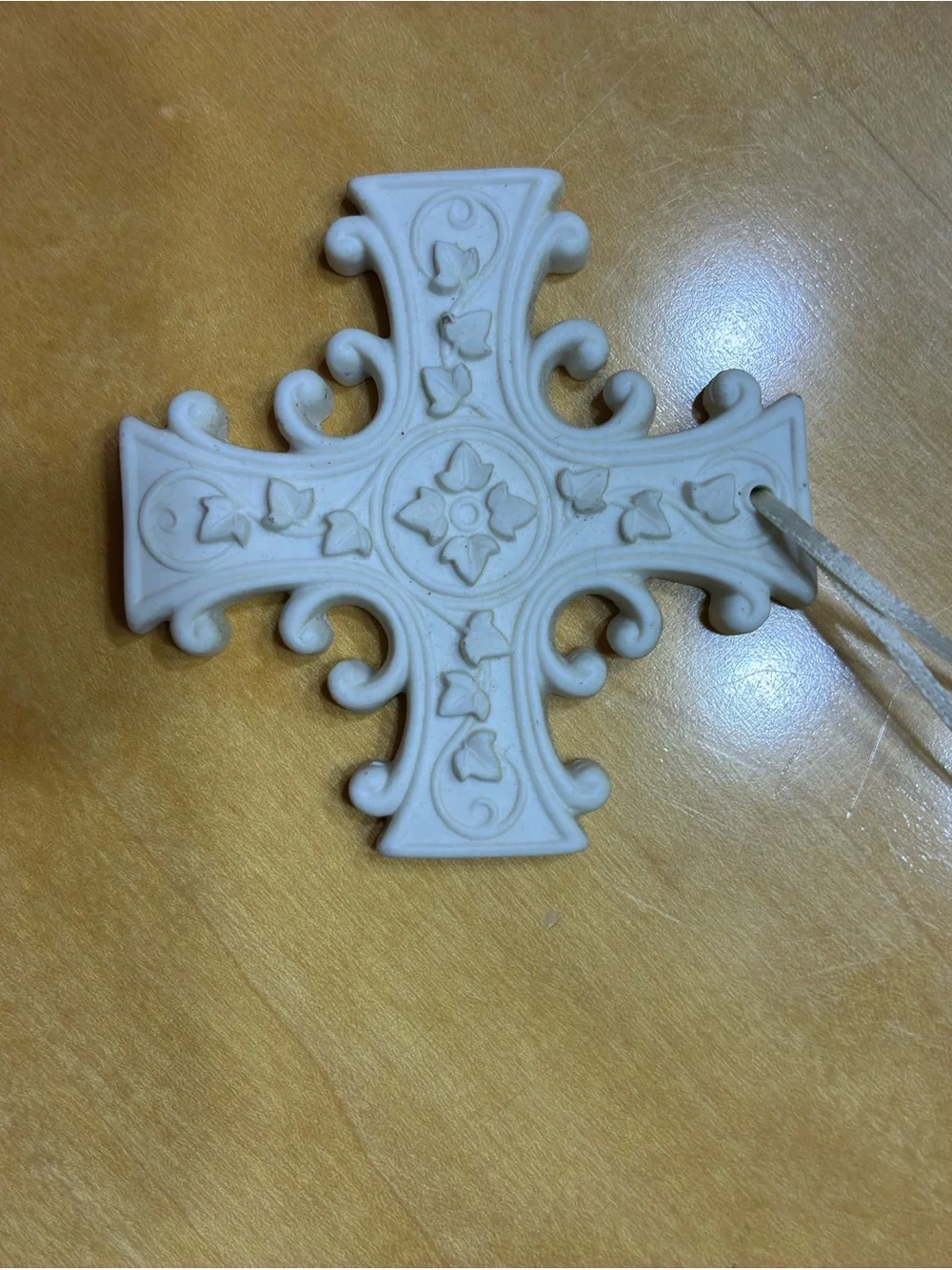 Margaret Furlong Vintage Ornate Decorative Cross Ornament in Ivory